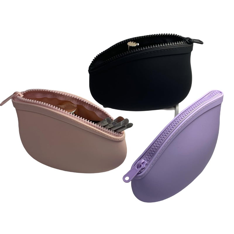 WHHJM Small Makeup Bag Premium Silicone Purse Bag Multifunctional Essential Bag Zipper Pouch Water and Heat Resistant (Black) - Image 3